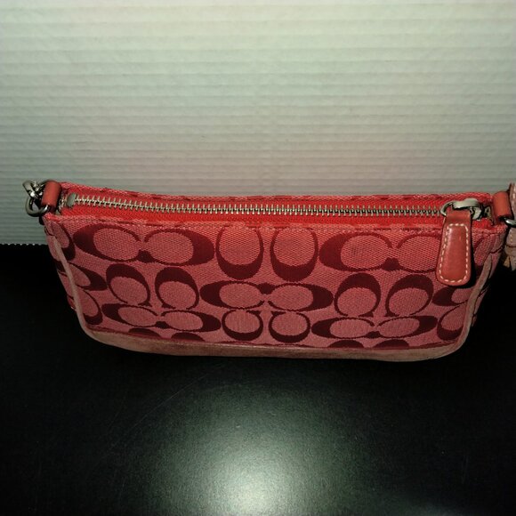 Coach Mini Pouch, Signature Logo Canvas Fabric, Red Shoulder/Wristlet, NWOT - Picture 7 of 9